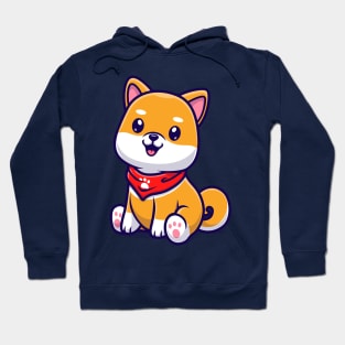 Cute Shiba Inu Dog Sitting With Scarf Cartoon Hoodie